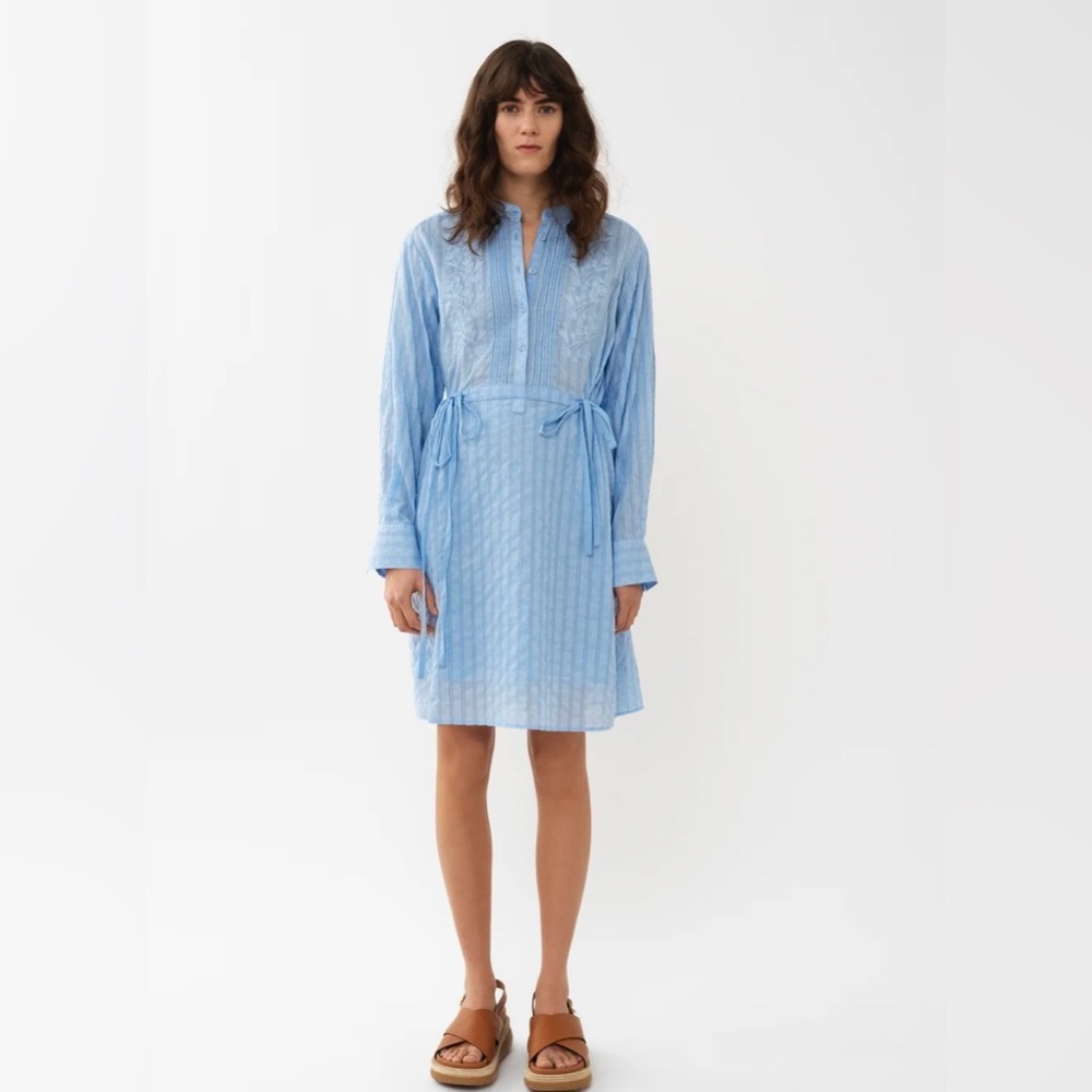 See By Chloe Logo Embroidered Shirt Dress in Blue Size EU 44